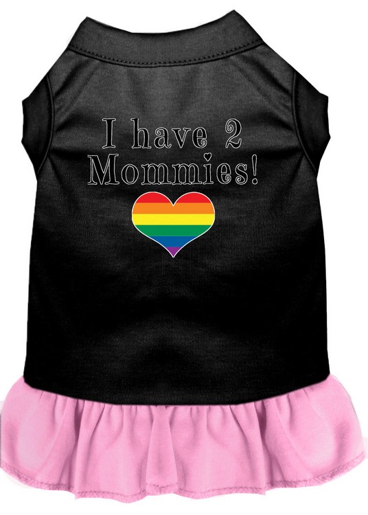 I Have 2 Mommies Screen Print Dog Dress Black with Light Pink XL